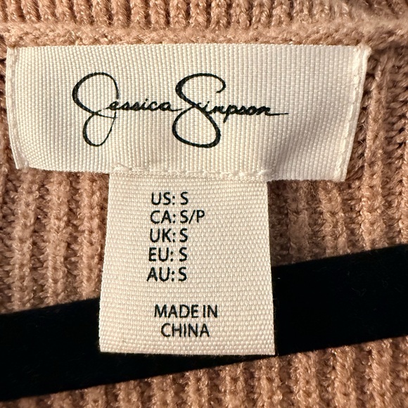 Jessica Simpson Tan and White V-Neck Collar Sweater - Picture 2 of 3